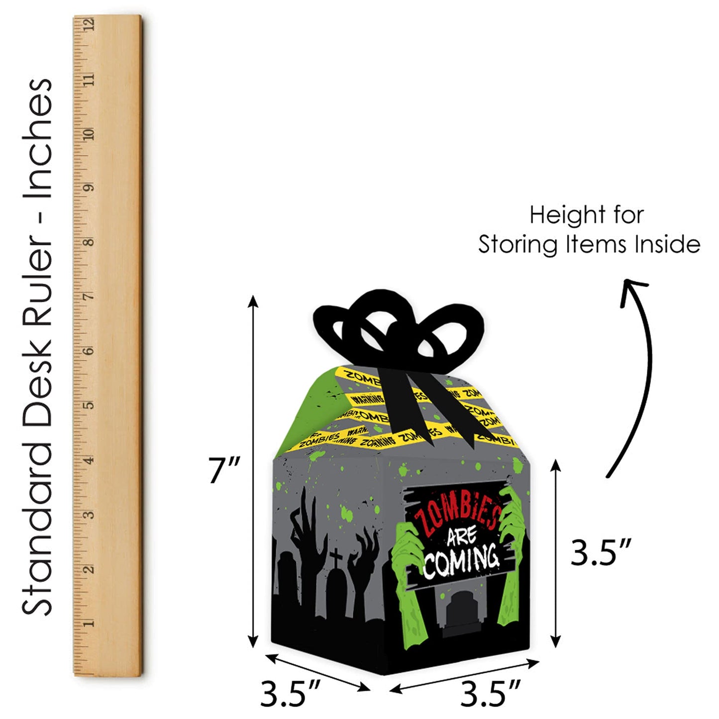 Big Dot of Happiness Zombie Zone - Square Favor Gift Boxes - Halloween or Birthday Zombie Crawl Party Bow Boxes - Set of 12