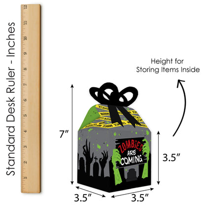 Big Dot of Happiness Zombie Zone - Square Favor Gift Boxes - Halloween or Birthday Zombie Crawl Party Bow Boxes - Set of 12