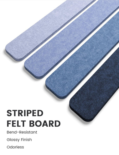Fluxynara Cork Board Alternative Felt Strip Board 8-Pack 13"x2", Office Pin Board with 50 Push Pins, Adhesive Install for Bedroom Door & Home Office (Denim Mist)