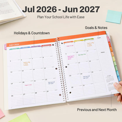 Student Planner 2026-2027, SUNEE Academic Weekly & Monthly School Planner, Jul. 2026 - Jun. 2027, 8.5"×11" School Lesson Plan Book with Week's Goals, Bookmark, Monthly Tabs, 3-Hole Punched, Sage Green