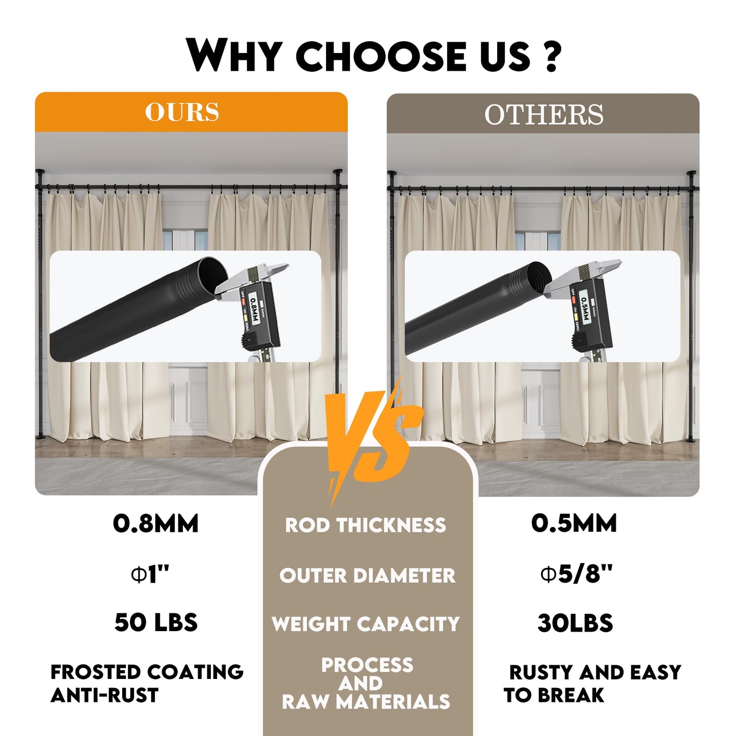 Curtain Rods No Drilling for Room Divider, Tension Curtain Rod 180in Wide Adjustable Wall Divider for Window Heavy Duty Partition Room Dividers Separation, Floor to Ceiling Space Privacy Separator