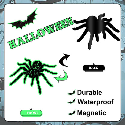 Whaline 25Pcs Halloween Garage Decoration Magnet Stickers Luminous Bat Spider Web Garage Door Decals Scary Magnet Refrigerator Stickers for Halloween Party Home Car Garage Door Decorations