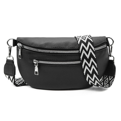 Long Keeper Faux Leather Crossbody Bags Bum Bag for Women Fanny Pack Lady Trendy Shoulder Sling Bag Waist Bags Belt Bag (Matte Black)