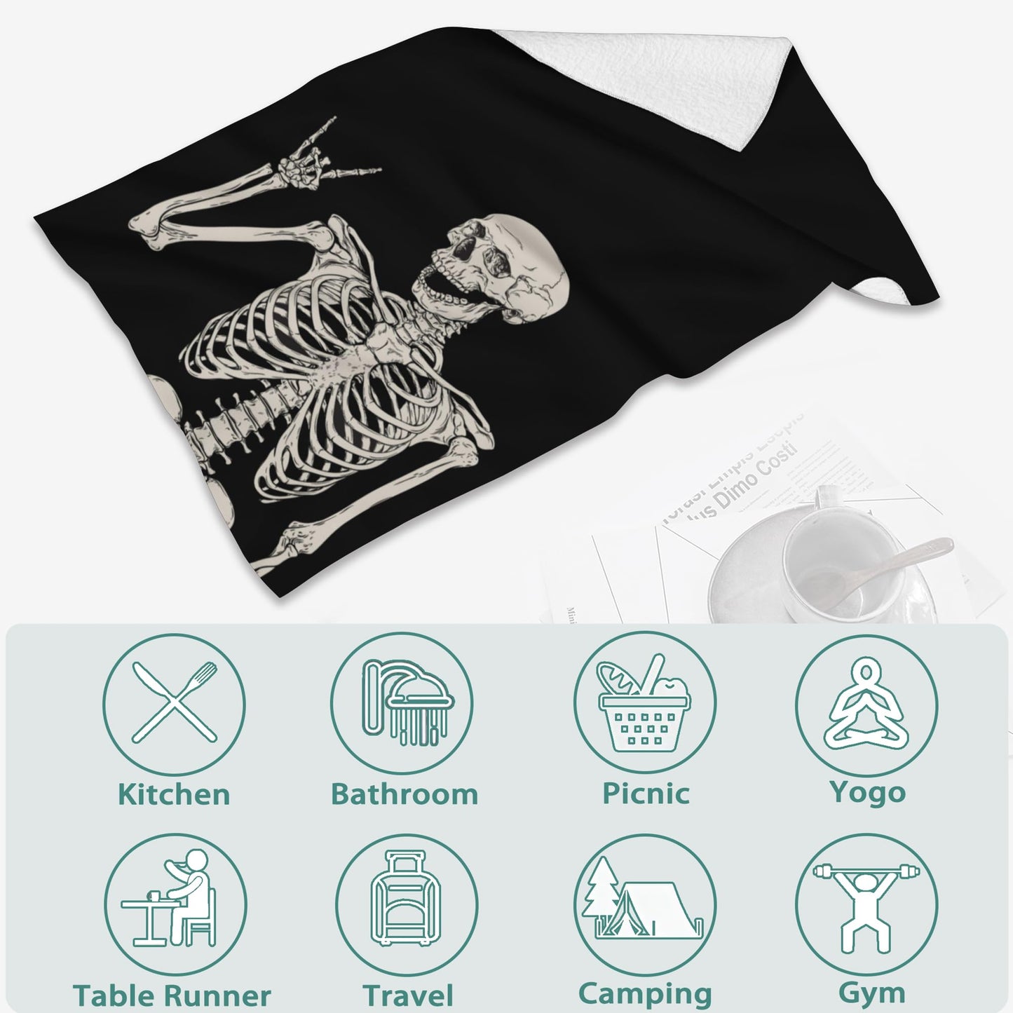 Snowmolle Hand Towels for Bathroom Set of 2,Rock and Roll Skeleton Bath Towels Art Decorative Soft Bathroom Towels for Kitchen Guest Gym Spa 14x28in