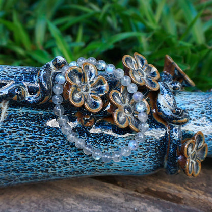 Natural Labradorite Crystal Bracelet 6mm | Crown Chakra Stone with Leather Pouch, Gift Box & Extra Beading Kit | Fits 6.5-7 inch Wrist