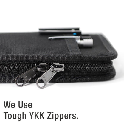 Krozur Journal Cover for 3.5”x5.5” Field Notes & Moleskine Cahier, YKK Zippers, Pocket Notebook Cover with Pen Holder, 3.5” x 5.5” Field Journal Planner Sketchbook Cover, Water Resistant, Black