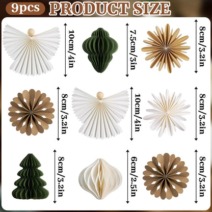 PAPER JAZZ Paper Ornaments for Christmas Tree,Angel Christmas Ornaments with Green Honeycomb Christmas Tree,Gold White Paper Snowflakes Hanging for Christmas Party,New Year,Wedding.