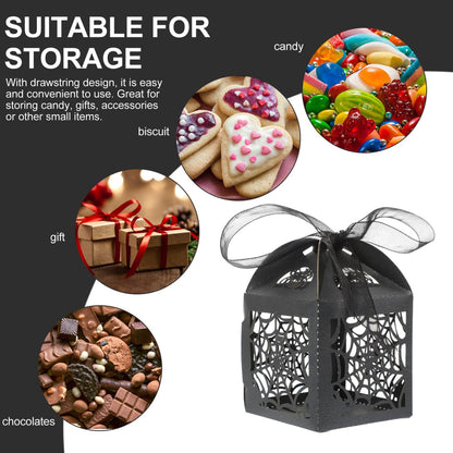 BESTOYARD Halloween Hollow Die-Cut Candy Boxes with Ribbon - Wedding Favor Boxes for Party Treats and Packaging 8.27 X 4.53 Inches 50 Pieces