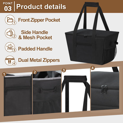 DSDCDJ Reusable Grocery Bag – Expandable Insulated Cooler Bag with Bottom Board, Collapsible Insulated Shopping Bag with Zipper & Drawstring, Heavy Duty Tote Bag for Shopping, Delivery, Picnic, Beach
