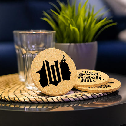 Cegkuc Coasters Witch for Drinks with Holder Set of 6, Wicked Cork Coaster Absorbent for Office Desk Cup Table Coasters Kitchen Decor House Warming Gifts for New Home Couples, Round 4"