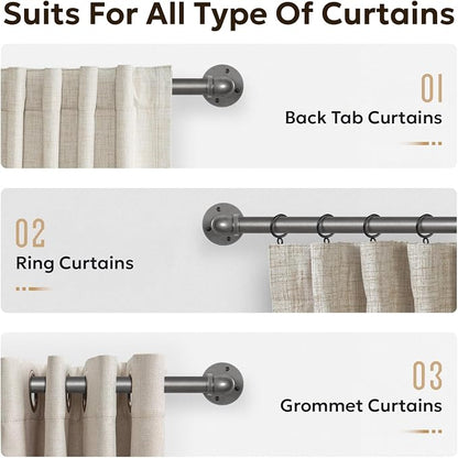 Zeerobee Curtain Rods for Windows 144 to 168, 1 Inch Industrial Wrap Around Grey Curtain Rod, Indoor/Outdoor Room Divider Adjustable Drapery Pole, 144"-168"