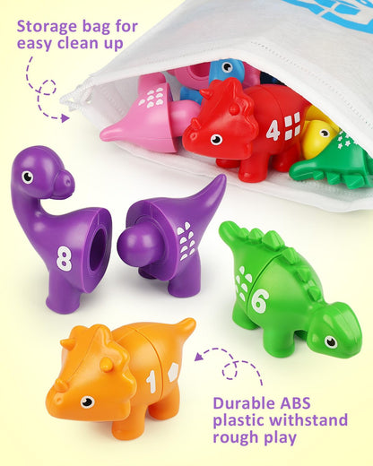 Coogam Numbers Matching Game 10PCS, 123 Counting Dinosaur Toys, Educational Preschool Montessori Fine Motor Skill Mathematics Learning Toys for 2 3 4 Years Old