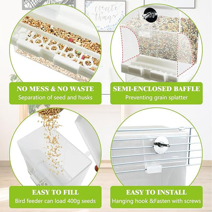 Tfwadmx No Mess Automatic Bird Feeders Cockatiel Food Dispenser Bowls Seed Container Parrot Dishes Parakeet Cage Accessories Birdfeeder with Divider for Canary Finch Conure Lovebirds 2Pcs