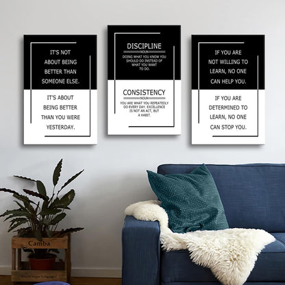 YSPCSUN Inspirational Office Decor for Men 3 Panel Framed Wall Art Success Mindset Quote Painting Large Modern Typography Canvas Pictures for Study Room Gym 48x24 Inch