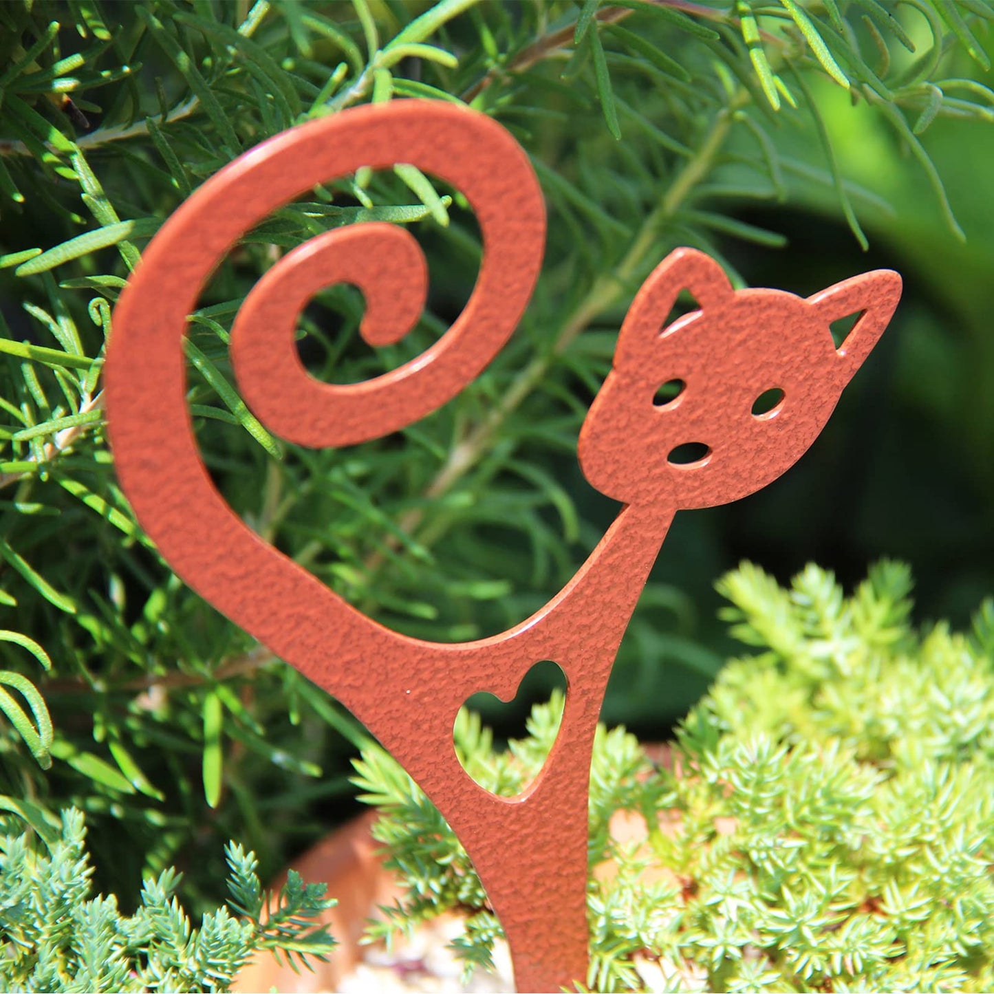 STEELDECO Cat Garden Stake A Powder-Coated Metal Plant Pick & Cute Decor for Indoor & Outdoor Planters and Gardens