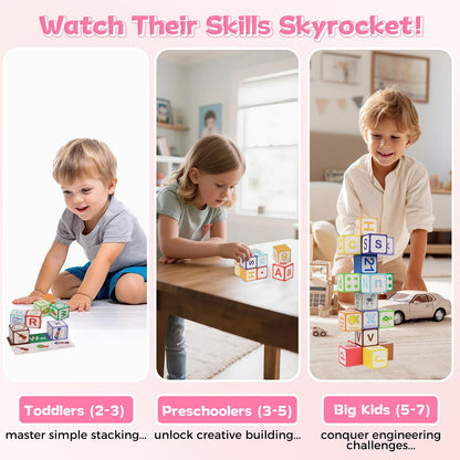 ElapseGlow Magnetic Alphabet Blocks for Toddlers 1-3, 26 PCS ABC & Number Stacking Blocks with 9 Learning Cards, Educational Montessori STEM Toys for Kids Ages 3+ ，MontessoriToys for Boys Girls Gifts