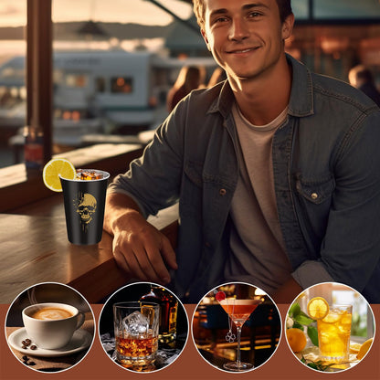 MR.BARWARE Skull Stainless Steel Beer Cups, Skull Gifts for Goth Fan, Stackable Camping Mugs for Outdoor Indoor Activity, Father's Day Halloween Christmas Gifts for Men Women, 500ML(2 Pack)