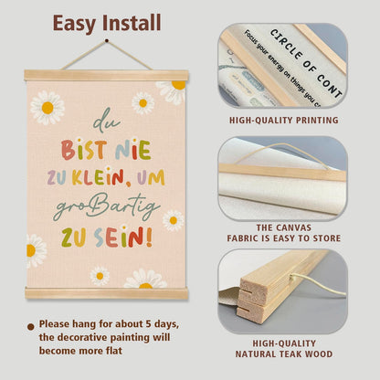 You found a duck Motivational Wall Art,German Positive Quote Linen Wall Hanging Poster,Cute Daisy Flowers Poster Decor for Nursery, Kids’ Room, Playroom, or Classroom (LYK08)
