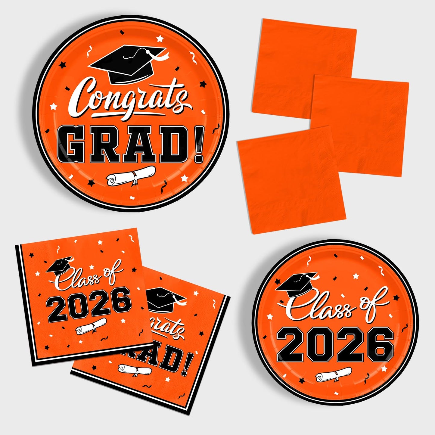 Graduation Party Plates and Napkins Gatherfun Graduation decorations 2026 Orange Disposable Paper Plates Luncheon Napkins Cocktail Napkins for Congrats Grad Party Decorations, Serve 50