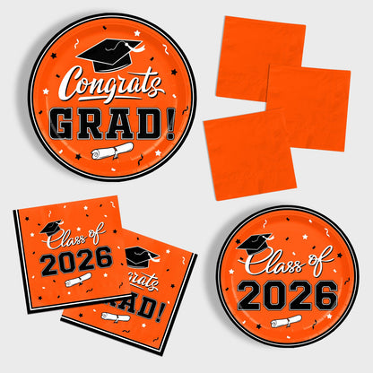 Graduation Party Plates and Napkins Gatherfun Graduation decorations 2026 Orange Disposable Paper Plates Luncheon Napkins Cocktail Napkins for Congrats Grad Party Decorations, Serve 50