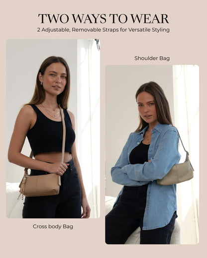 Small Shoulder Bag for Women - Crossbody Bag for Women, Mini Slouchy Shoulder Purse with Cute Keychain Charm & Adjustable Strap, Cognac