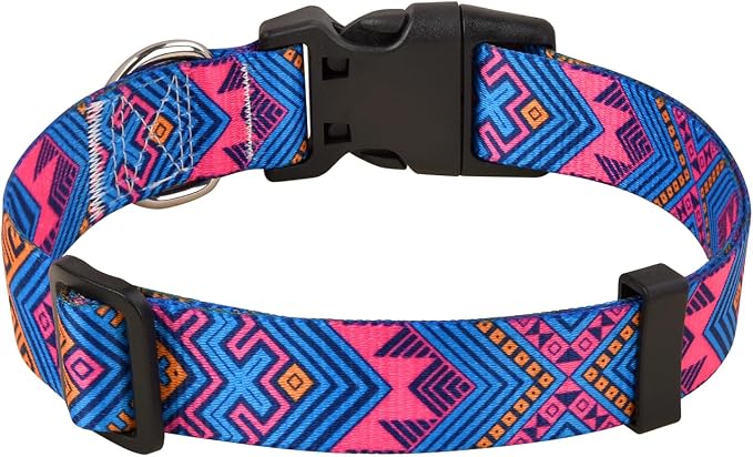 MarukoPet Dog Collar, Adjustable for Small Medium Large Dogs Puppy, Cute Design with Bohemia Floral Tribal Geometric Patterns Boys Girls Dog Collar(Orange Ethnic Style-XS)