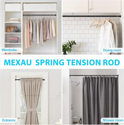 MEXAU 2 Pack Black Shower Curtain Rod 45 To 77 Inch Tension Shower Rod For Bathroom 7/8" Adjustable Spring Curtain Rod No Drilling Black Spring Rod Tension Curtain Rods for Windows Doorway Closet
