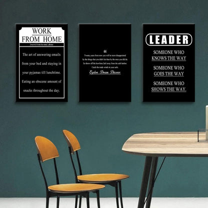 YSPCSUN Triptych Wall Decor Inspirational Posters for Office, Black White Work from Home Leader Quote 3 Panel Canvas Prints for Home Office Dorm Workspace, 48x24 Inch Display