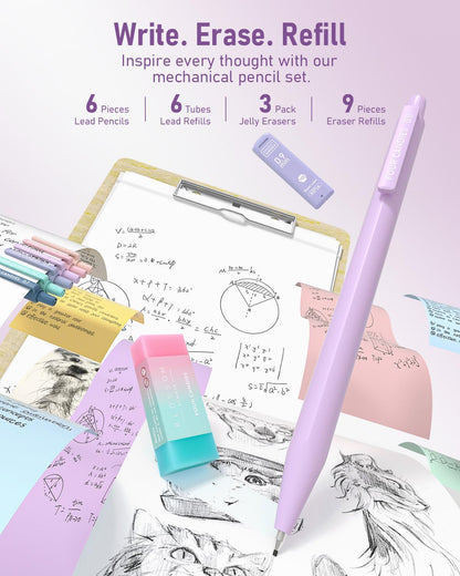 Four Candies 39PCS Cute Aesthetic School Supplies with Pen Case, Stationery Set for College & Nursing School Essentials, 12 Highlighters, 5 Gel Pens, 6 Mechanical Pencils, Purple