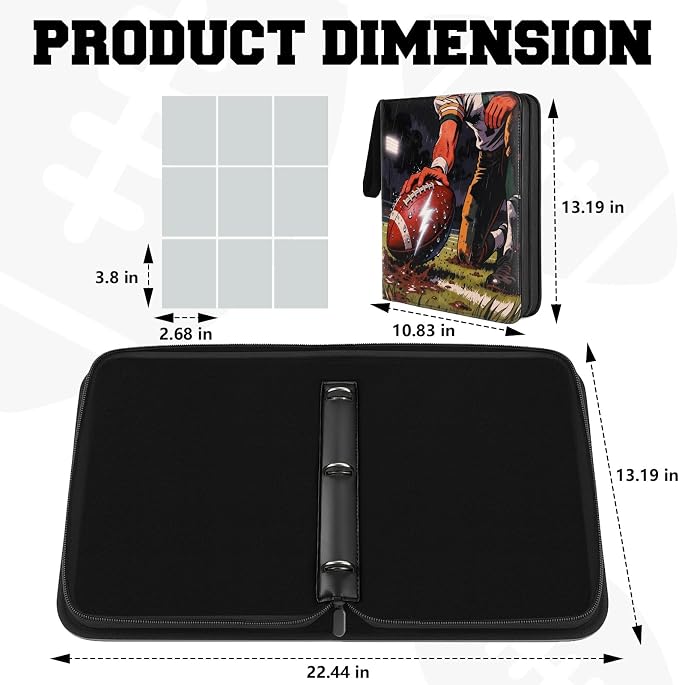 Football 9-Pocket Card Binder, 50 Pages 900-Pocket Large-Capacity Collector Album, Double-Sided Pocket Sports Card Storage Album,Football