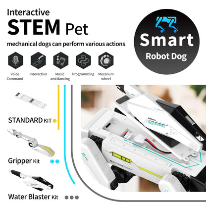 EVADA 3 in 1 Robot Dog with Wheels Kit, 30+ Bionic Actions, Voice & Remote Control, Programmable Moves, Rechargeable Battery, All-Terrain Stunt Pet Toy for Kids (Removable Claw & Cannon)