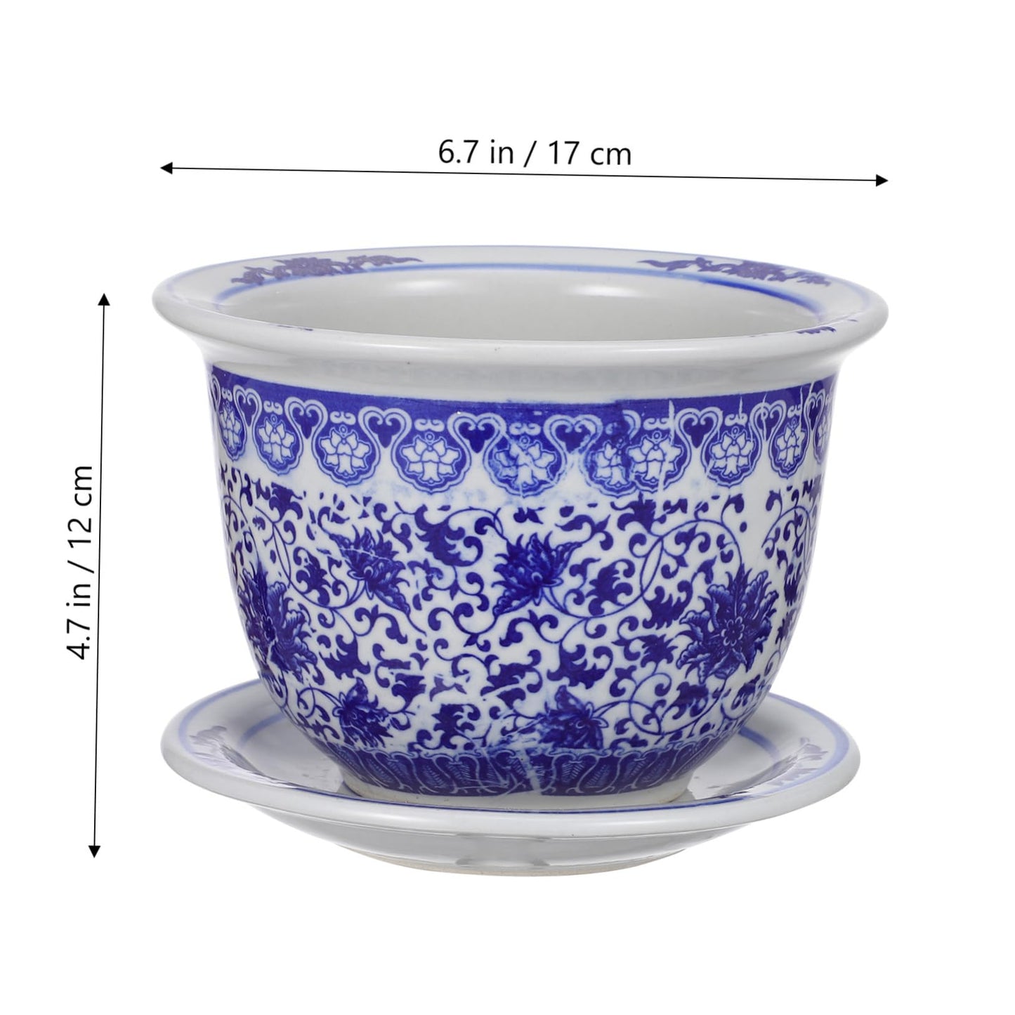 BESPORTBLE Blue and White Porcelain Decorative Flower Pot Ceramic Planter Pot with Drainage Hole and Saucer for Bonsai Plants Flower Aloe Indoor Home Decoration, 6.6 * 4.68in