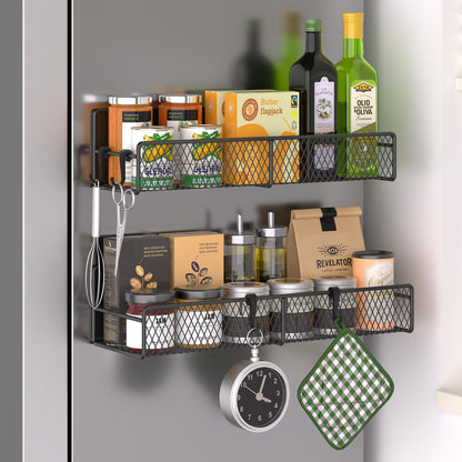 Magnetic Spice Rack for Refrigerator, 6 Pack 100% Metal Strong Magnet Shelf, Space Saving Spice Organizer, Home Kitchen Laundry Room Storage Organization W/ Paper Towel Holder, Utensils Racks (Grey)