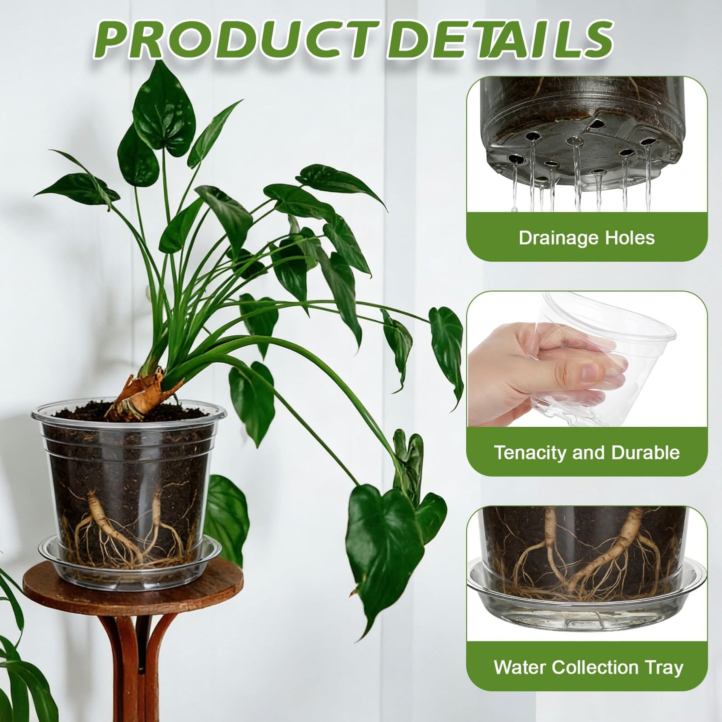 30Pcs Clear Plastic Nursery Pots with Drainage Holes and Saucers, 2.8/3/3.5/4/5/6/7 Inch Grow Seedling Starte Pots with Labels & Punch Tool for Indoor Plants, Flower, Herb, Succulent Transplanting