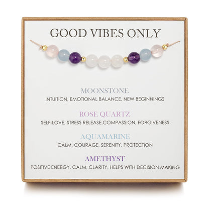 NOURISHLOV Moonstone Bracelets, New Beginnings Gifts for Women, Good Vibes Only Bracelet, Manifestation Gifts, Protection Gift, Positive Energy, Manifest Positivity, Happiness Bracelet Gift for Her