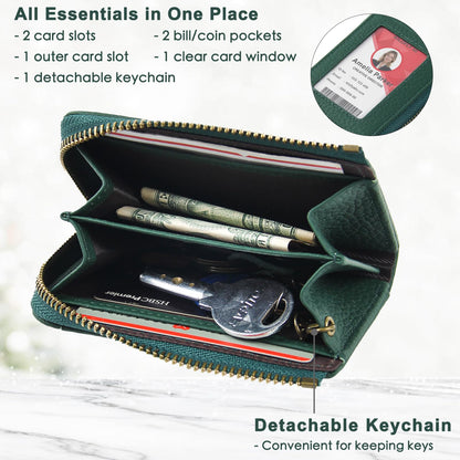 kilofly Genuine Leather Card Slot ID Holder Wallet + Keychain Cable Organizer