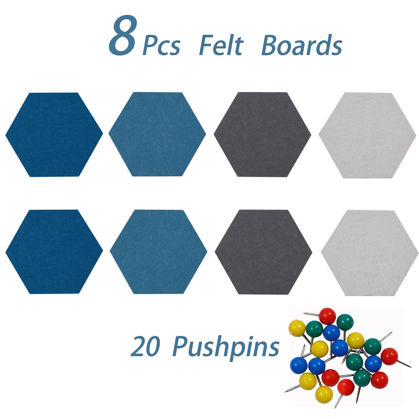 Afumazi 8Pcs Hexagon Felt Cork Board Tiles Self Adhesive Bulletin Board, Pin Board for Wall Decor Memos Photos Display (Set D)