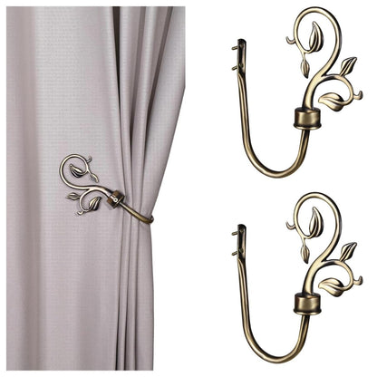 Leaf Shaped Curtain Holdbacks 2pcs, Handmade Metal Curtain Side Holders for Wall, Antique Brass Curtain Tieback Hook Pull Backs for Drapes Window Home Decoration (Bronze)