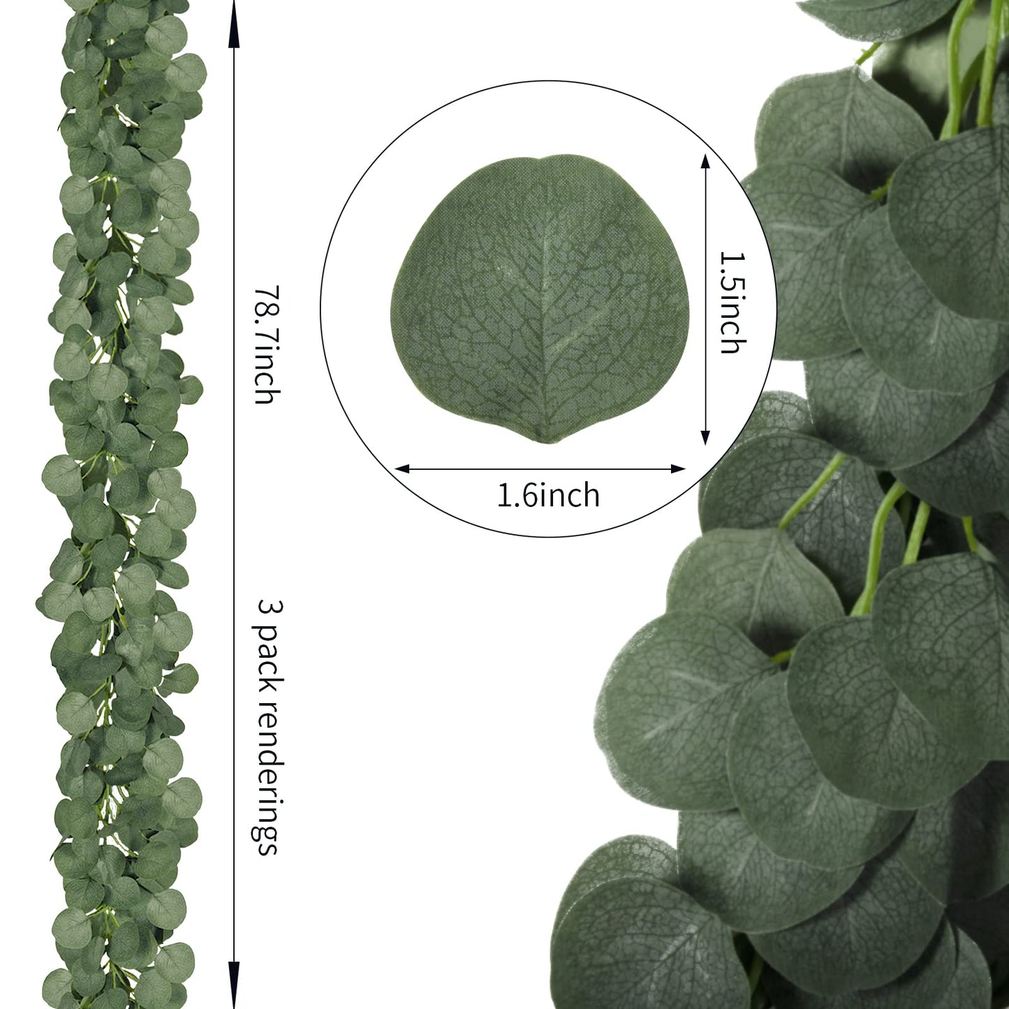 CQURE 14Pcs Eucalyptus Garland,Artificial Eucalyptus Leaves Table Greenery Garland Wreath Vines for Wedding Party Table Fireplace Bedroom Wall Room Decor