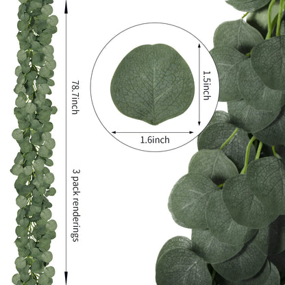 CQURE 14Pcs Eucalyptus Garland,Artificial Eucalyptus Leaves Table Greenery Garland Wreath Vines for Wedding Party Table Fireplace Bedroom Wall Room Decor