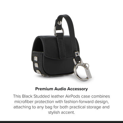 TUMI - Belden Airpods Charm - Men's and Women's Premium Leather Earbud Case - Black Studded