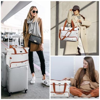 ZRRAJOY Weekender Overnight Bag for Women, Large Travel Duffel with Shoe Compartment, Wet Pocket, USB Charging Port, Carry-On Gym Tote Bag (Beige Brown)