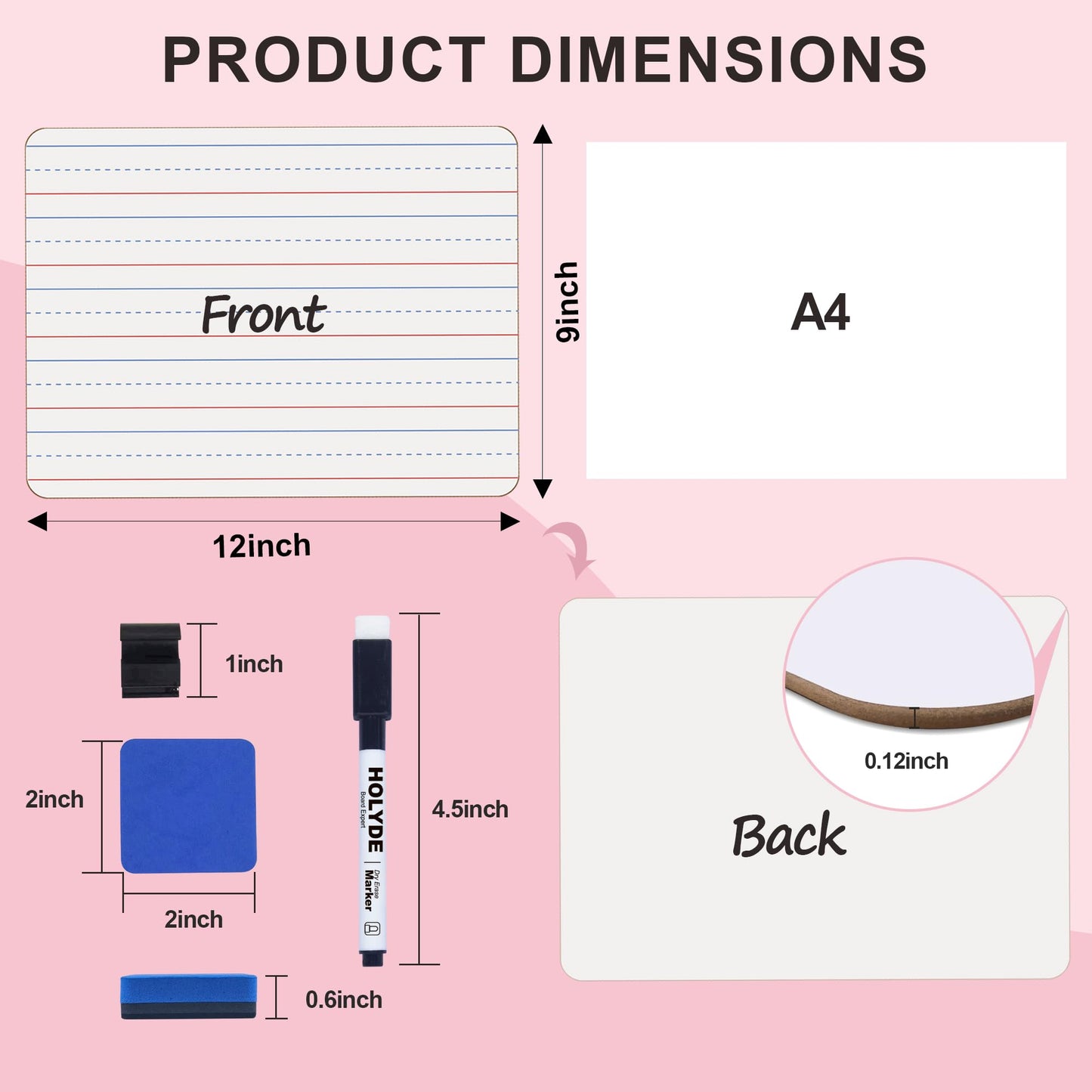 Set of 30 Dry Erase Boards, Double Sided Small Whiteboards with Lines for Kids, Students, Teacher & Classroom Pack, 9"x12" Mini Individual White Boards Lined for Writing with 30 Markers, 30 Erasers