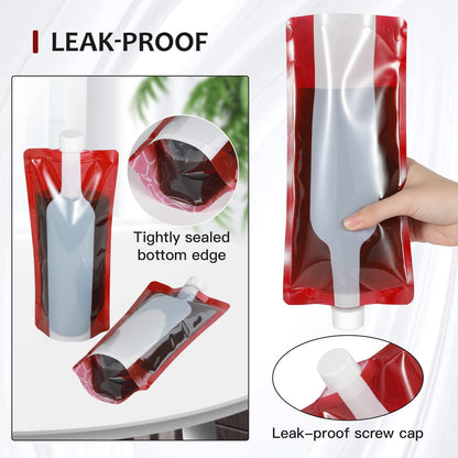 Foldable Wine Bag,Portable Wine Bottle Bag Flask, 12 Pack Collapsible Liquid Leak Proof Flask Holder,Reusable Wine pouch for Gift Travel Camping BBQ Party Beach Hiking Home Kitchen(750ml)