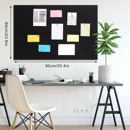 Large Cork Board 36" x 24", 6 Pack Felt Bulletin Board with 30 Pushpins, Cork Boards Alternative with Self-Adhesive Strips, Felt Wall Tiles Pin Boards for Walls Office Home School Decor-Black