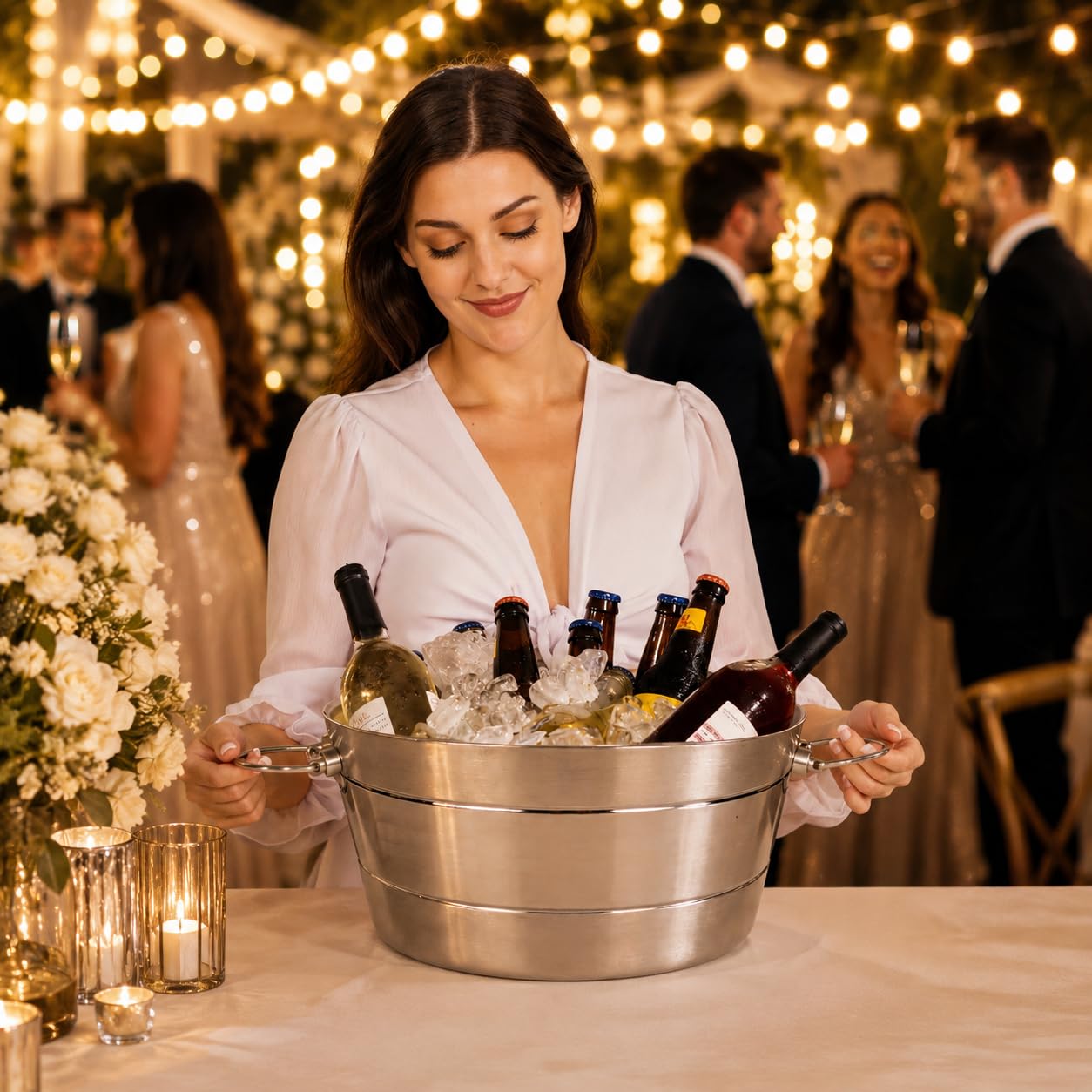 BREKX Stainless Steel Ice Bucket for Parties, Double Wall Insulated Anchored Brushed Drink Tub & Wine Bucket with Double Hinged Handles, Drink Chiller for Parties, 12QT (3 Gallon), 100% Leak Proof