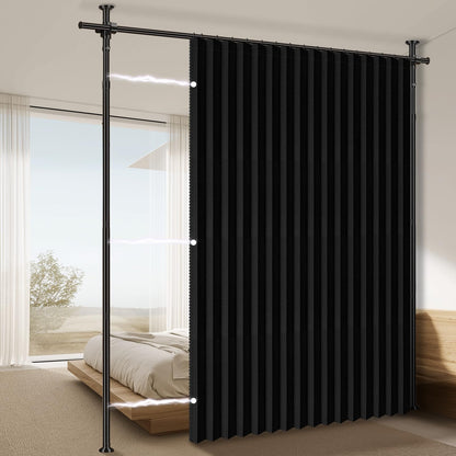 100% Blackout Room Divider Curtains Sets Black 1 Panel W100 x L84in No Drill Curtain Rods(H) 43-120×(W) 35-100 in for Bedroom Privacy Partition Separator