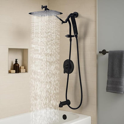 G-Promise All Metal 10 Inch Rain Shower Head with Massage Mode Handheld Spray Combo, 3-Way Diverter with Pause Setting, Full Body Coverage, Modern Bathroom Upgrade (Matte Black)