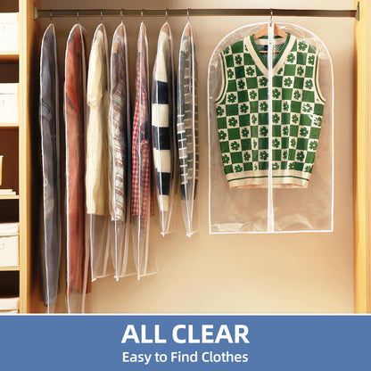 Perber 40" All Clear Garment Bags for Hanging Clothes, 12 Packs Suit Bags for Closet Storage, Plastic Waterproof Suit Cover Bags with Zipper for Coats, Jackets, Shirts (Set of 12)