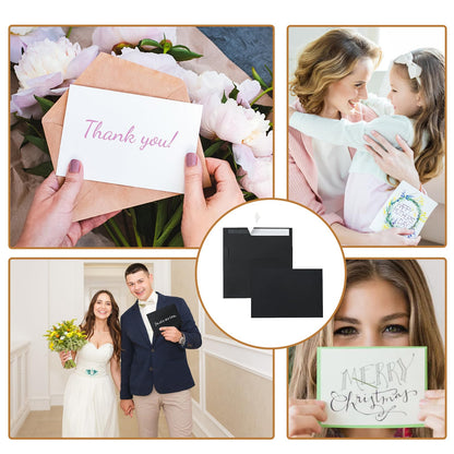 Silunkia 100 Packs Black Blank Greeting Cards with Envelopes 4 x 6 Heavyweight Single Panel Cardstock and A4 Envelopes Printable Self Seal for Graduations, Wedding Invitations, Thanksgiving Cards